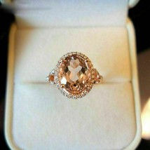 14k Rose Gold Plated 4.50 Ct Oval Cut Simulated Morganite Engagement Halo Ring - £82.21 GBP