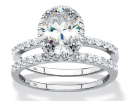 Oval Halo Cz Wedding Bridal 2 Piece Ring Set Band 10K White Gold 6 7 8 9 10 - £719.41 GBP