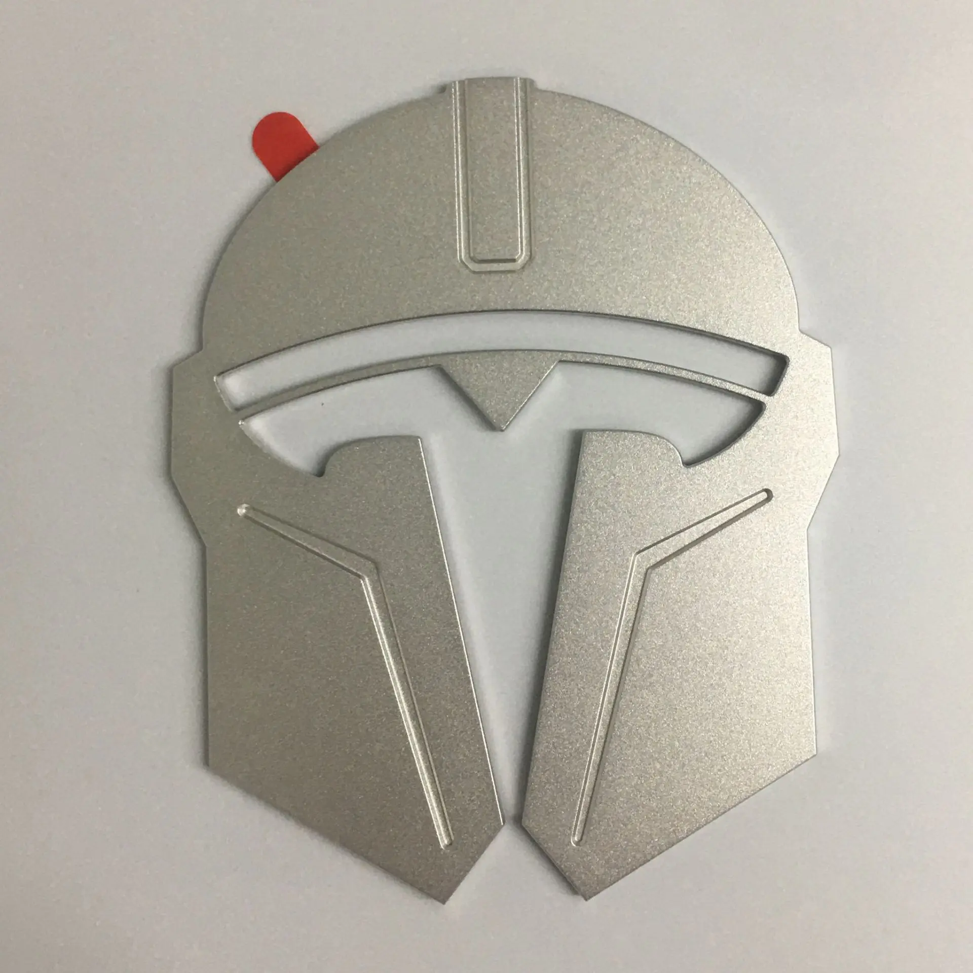 For Tesla Model 3 Y Mandalorian Helmet Car Front Logo Emblem Sticker Metal Alumi - £21.10 GBP