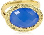 Saachi Color Oro Ovale Blu Calcedonio Ovale Asimmetrico Anello, Misura 6 - $22.48