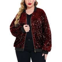 Womens Sequin Jacket Plus Size Sparkle Long Sleeve Jackets Front Zip Loose Casua - £73.14 GBP