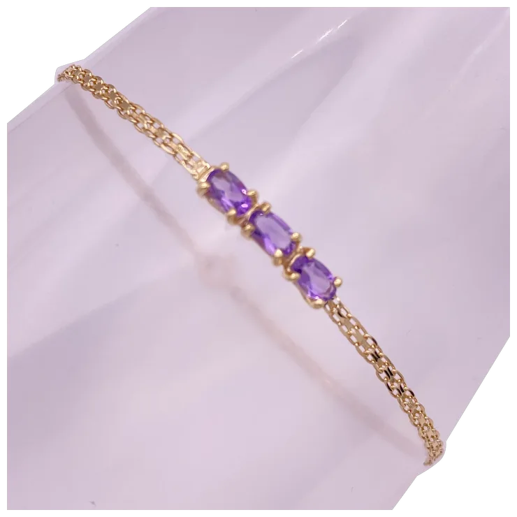 Petite AMETHYST Three-Stone Bracelet .63 Carat TW 14K Gold - $879.15
