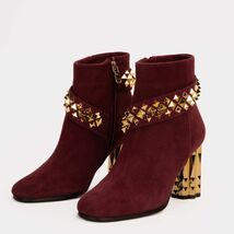 The Metal Burgundy Suede Leather Block Heel Women Boot image 2