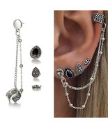 Bohe Steampunk Earring Set Antique Silver Owl Leaf Clip Earrings Ear Cuf... - $266.17 MXN