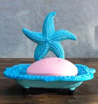 Cast Iron Marine Ocean Coastal Rustic Blue Starfish Sea Star Soap Dish F... - $401.36 MXN