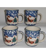Set (4) Tienshan CABIN IN THE SNOW PATTERN 10 oz Handled Mugs - $555.79 MXN