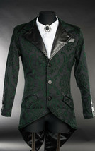 Men&#39;s Black Green Brocade Steampunk Tailcoat Victorian Vampire Goth Jacket - £70.64 GBP