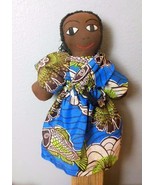 Hand Made Black Cloth Doll Kenya  Namyalo  15&quot; Blue Dress - £27.12 GBP