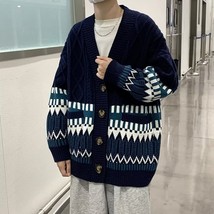 ZAZOMDE Harajuku Vintage Plaid Knitting Cardigan Sweater Men Oversized Checkerd  - £102.52 GBP