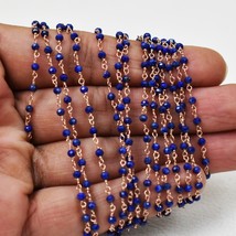 Natural Lapis Lazuli 925 Sterling Silver Wire Wrapped Rosary Beaded Chain Women - £17.43 GBP+
