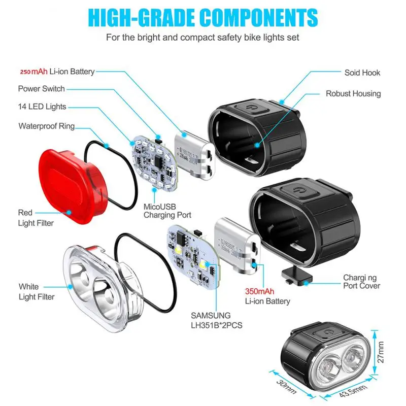 Sporting LED Bike Lights Front Light Rear Taillight Waterproof USB Charge Headli - £23.51 GBP