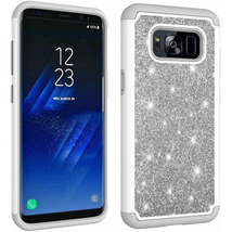 For Samsung S8 Dual Layer Glitter/Rubber Case SILVER - £4.59 GBP