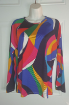 Nautica Colorful Abstract Long Sleeve Scoop Neck Pullover Blouse Top - £7.56 GBP