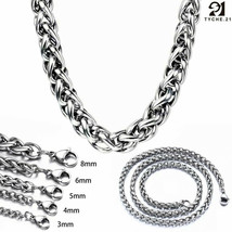 Mens Wheat Round Spiga Dragon Chain Silver Stainless Steel Necklace 3/4/6/8mm  - £7.11 GBP+