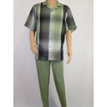 Men's Stacy Adams 2pc Walking Leisure Suit Fancy Short Sleeves 75029 Green image 2