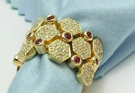 3.45Ct Round Cut Simulated Ruby Gold Plated 925 SilverCluster Designer Wide Ring - £94.93 GBP