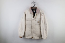 Vintage 90s Carhartt Mens Large Distressed Quilted Chore Barn Jacket Off White - $346.45