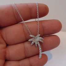 Memorial Large Palm Tree Necklace pendant Simulated Gemstone Sterling Si... - $29.62
