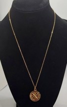 Disc Pendant With Clover Goldtone Necklace 18&quot; - $14.85