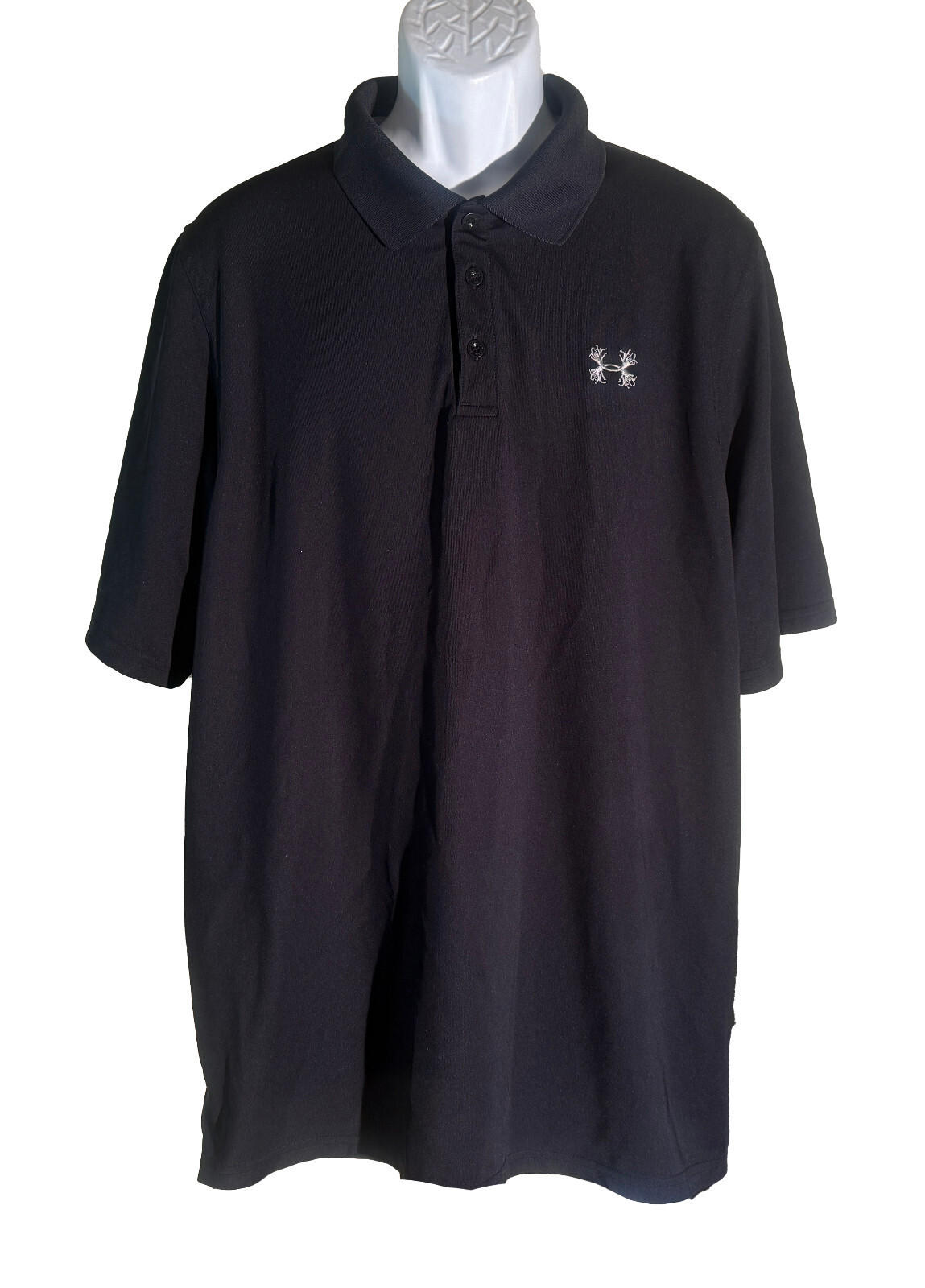 UNDER ARMOUR Men&#39;s Short Sleeve Button Down Polo Shirt Black 2XL - $10.88