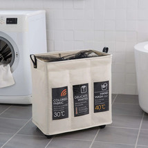 Large Foldable Laundry Basket Hamper W/Rolling Cart Handle Dirty Clothes Storage - £34.35 GBP