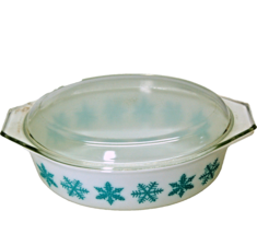 Vintage Pyrex 045 Snowflake Casserole Dish #25 with Clear Lid 2.5 Quart USA - £112.86 GBP