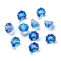 10 Glass Lotus Pod Beads Blue Flower Bead Findings Set 11mm Jewelry Supplies - £5.36 GBP