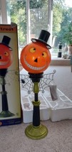 Cracker Barrel Lit Pumpkin Street Light Spiderweb Lamp Post Halloween De... - $109.00