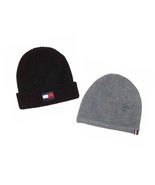 Tommy Hilfiger Unisex Black Cuffed and Gray Fleece Logo Beanie Hat - 2 Pack - $24.73