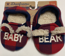 Dearfoams Infant/Toddler Baby Bear Plush Memory Foam Slippers Plaid Sz 3/4 - £6.97 GBP