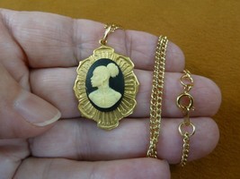 (CA30-33) RARE African American LADY black + ivory CAMEO brass Pendant necklace - £19.85 GBP
