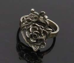 925 Silver - Vintage Dark Tone Rose Flower Motif Band Ring Sz 10 - RG19791 - £28.13 GBP