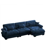 Blue Velvet Oversized Modular Sectional Sofa, Deep Seat &amp; Ottoman - $930.99