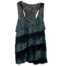 Poleci Green Silk Layered Camisole Tank Top Shirt Womens 4 Black Lace - £18.76 GBP