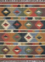 Indian Wool Jute Kilim Handwoven Rectangle Designer  Colorful Boho Area Rugs - £51.50 GBP+