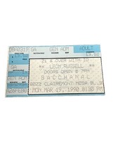 LEON RUSSELL CONCERT TICKET STUB BACCHANAL SAN DIEGO, CA March 19, 1990 - $15.00