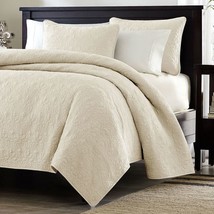 Full / Queen Ivory Beige Quilted Coverlet Quilt Set with 2 Shams - £348.69 GBP