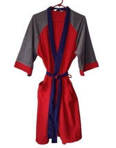 Munsingwear Mens Flannel Midi Robe One Size Vintage Red Blue Gray Tie Front - £16.40 GBP