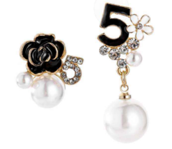 Blvck Gold Number 5 Flower Dangle Rhinestone Pearl Earring Paris Designer Ami No - £7.18 GBP