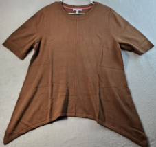 Isaac Mizrahi Sweater Women Size Large Brown Knit Cotton Short Sleeve Round Neck - £19.15 GBP
