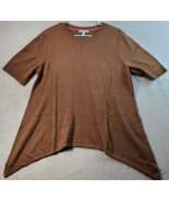 Isaac Mizrahi Sweater Women Size Large Brown Knit Cotton Short Sleeve Ro... - £18.95 GBP