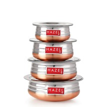 Hazel Stainless Steel Copper bottom Urli Set of 4 with Lid Kitchen Utensil Bowls - £66.63 GBP