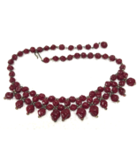 Vintage Deep Red Burgundy Glass Hand Beaded Necklace Dark Silver Bumpy T... - $32.18