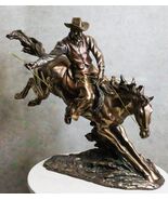 Large Western Cowboy With Lasso On Bucking Horse Statue 19&quot;L Faux Bronze... - €258,24 EUR