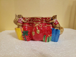 Mrs. Fields Squirrels Christmas Presents X-Mas Santa Bag Glass Vase Pot ... - $24.99
