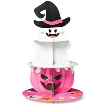 Little Boo Party Decorations Cupcake Stand, 3 Tire Pink Boo Pumpkin Bat Cupcake  - £15.80 GBP