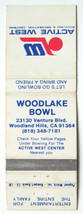 Woodlake Bowl - Woodland Hills, California 20 Strike Sports Matchbook Cover CA - £1.17 GBP