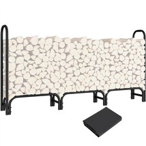 8Ft Large Firewood Log Rack With Waterproof Cover For Outdoor Indoor Patio Black - £64.30 GBP