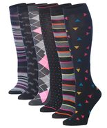 Tipi Toe Women&#39;s 6 Pairs Dark Colorful Black Cream Stripes Argyle Argyle... - $19.59