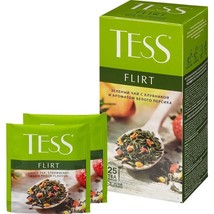 TESS - FLIRT - Green Tea 25 Bags inFoil Sachets Strawberry + White Peach Russian - £5.41 GBP